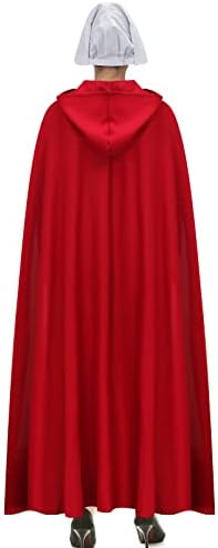 Handmaid Offred Cosplay Costume Outfit,Women Red Hooded Cape Cloak with White Bonnet for Halloween Party