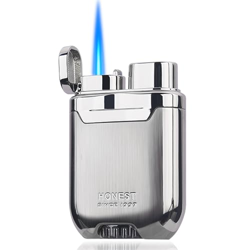 HONEST Metal Lighter Butane Windproof Lighter Mens Gifts refillable Gas Lighters Shipped Without Gas (Silver)