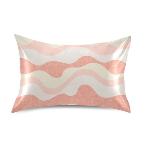 Moisture Wicking for Hot Sleepers, Hair and Skin Friendly, Children Fashion Wavy Nautical Smooth Dual Sides Silks Pillow Cover, Silk Pillowcase for Hair and Skin, Breathable Cool Silky Soft