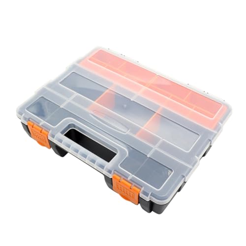 Sewroro Adjustable Compartments Portable Component Storage Box with Removable Dividers Transparent Plastic Toolbox for Nuts Bolts Screws Nails Craft Tools Organization