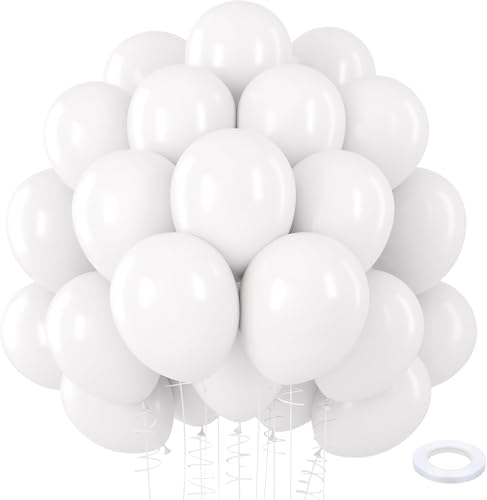 UDRKFOPK Ballons Blancs,50 Pcs 12 Pouces Blancs Ballons en Latex,Ballon Blanc Nacré pour Fête,Remise des Diplômes,Baby Shower,Carnaval Décoration Mariage...