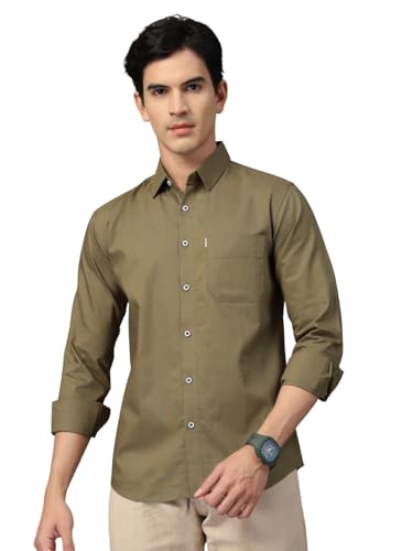 Image of Majestic Man Solid Cotton Casual Shirt - Slim Fit, Full Sleeves, Premium Button Closure