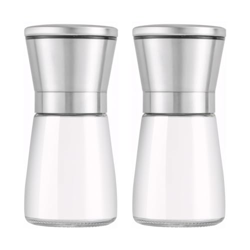 LiangYuanZen Lot de 2 moulins à sel et poivre en verre de qualité supérieure et acier inoxydable...