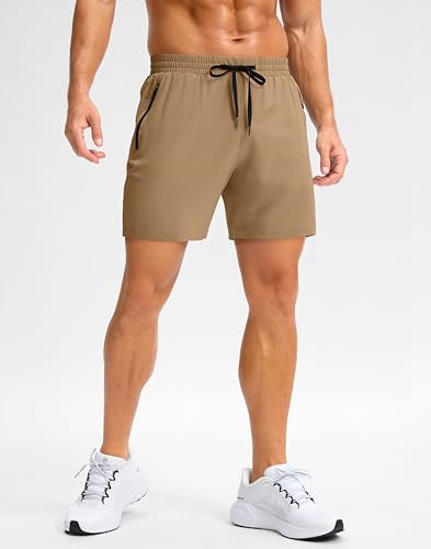 Image of Pudolla Men's Running Gym Shorts with Zipper Pockets 5 inch /7 inch / Lightweight Quick Dry Running Workout Athletic Short