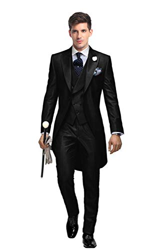 GATMSTZ Men's 3 pcs Tuxedo Suit Magician Long Tail Coat Double Breasted Vest Pants MN023-TH(Black,36R)