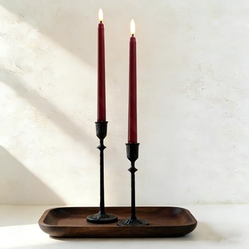 Image of Burgundy Flameless Taper Candles with Remote, Flickering Battery LED Candlesticks Home Decor Set of 4