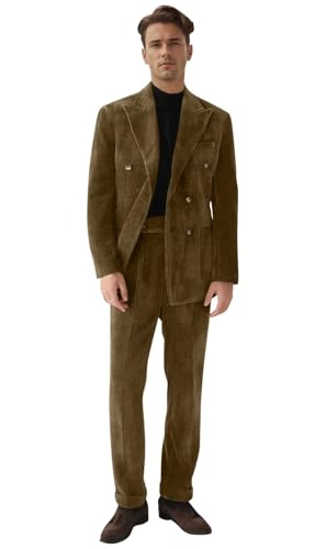 Men Suit Slim Fit Corduroy Blazer Suits Set for Mens 2 Piece Formal Tuxedo for Party Prom Evening Dinner Outfits Jacket Pant