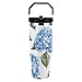 FekiLoot Blue Hydrangea Pattern 32 Oz Tumbler with Handle And Straw Leakproof Double Tumblers Stainless Steel Travel Mug Vacuum Insulated Water Bottle Car Cup for Women Men Gift