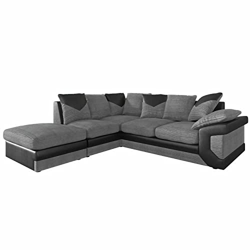 Luxury Life Dino Jumbo Cord Fabric Sofa 3+2 in Grey/Black (Left Hand Corner)