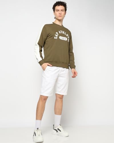 Image of Gap Men Stylised Full Sleeves Crew Neck Cotton Blend Sweatshirt