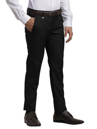 Image of Turtle Men Cotton Viscose Ultra Slim Fit Dobby Print Black Formal Trouser
