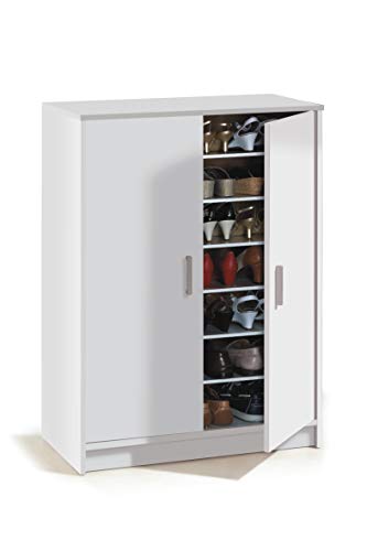 Habitdesign Mueble Zapatero Dos Puertas, Mueble Auxiliar, Modelo Basic Wide, Acabado en Blanco, Medidas: 75 cm (Ancho) x 101 cm (Alto) x 36 cm (Fondo)