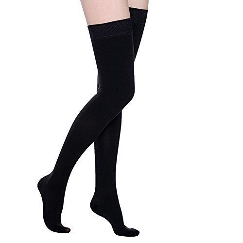 Thigh High Compression Socks, Firm Support 20-30 Mmhg Gradient Compression Stockings With Silicone Band. Treatment For Running, Edema, Varicose Veins, Pregnancy, Nursing.(Black-Closed,L) #TOP1