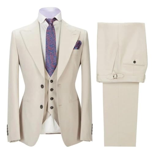 Men 3-Piece Lapel Slim Fit Suit Wedding Groom Business Tuxedo Jacket Vest Pants Outfit2