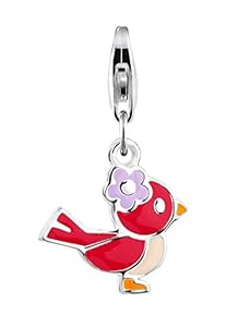 Roter Vogel! Emaille Karabiner-Anh&auml;nger f&uuml;rs Bettelarmband, 925 Silber | Schmuck-Beads-Charms