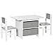 HOMCOM Ensemble table et chaises enfant - set de 3 pièces + 2 tiroirs non tissés - table étagère pour jouets 2 en 1 - MDF blanc gris