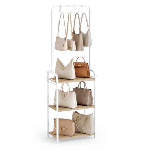 Hayexiha Tall Purse Organizer with Wood Shelves, Heavy Duty...
