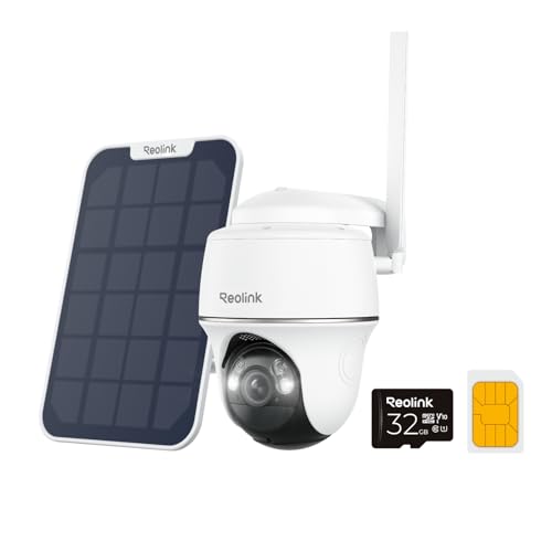 Reolink 3G/4G LTE Camera Surveillance Extérieure avec Carte SIM+microSD 32Go, 5MP Caméra Solaire PT, Détection Intelligente, Vision Nocturne Couleur, Audio Bidirectionnel, Go PT Plus+Panneau Solaire