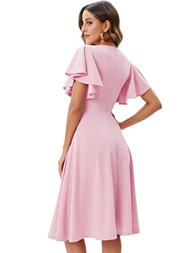 Image of Bridesmay Women's Formal Wedding Guest Dress for Women 2026 Short Sleeve Fit and Flare Tea Party Dresses
