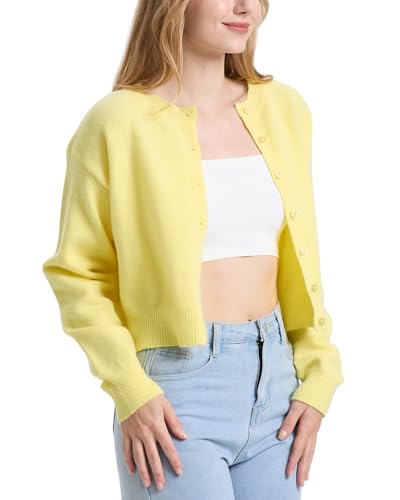 Image of Balimtoy Women's Cropped Cardigan Sweaters Long Sleeve Button Down Sweaters Knit Cardigan Cute Y2k Open Front Crop Top