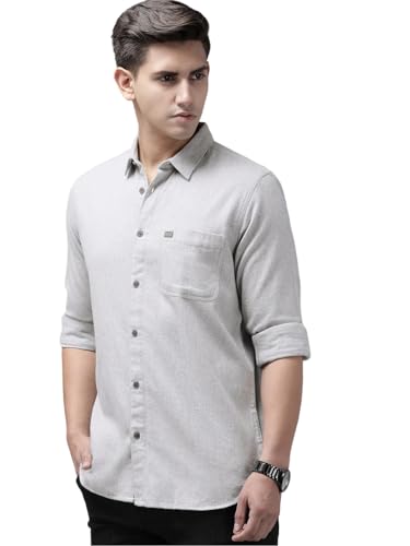 Image of THE BEAR HOUSE Men's Slim Fit Solid Flannel Cotton Casual Shirt | Grey | TBH-Amboy-GY