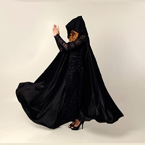 Buen Don Halloween Kostüm, Glänzender Samt Umhang für Herren und Damen, Fünf Größen, Perfekt für Halloween, Karneval und Partys, Kindergrößen erhältlich (L,Schwarz)