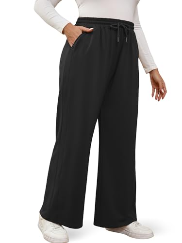 MK Shop Limited Plus Size Wide Leg Pants for Women Yoga Sweatpants Lounge High Waisted Drawstring Baggy Pants with Pockets3