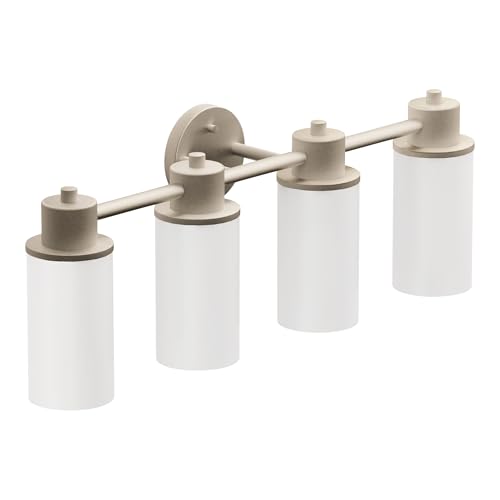 Moen Iso Brushed Nickel 4-Light Dual-Mount Bath Bathroom Vanity Fixture with Frosted Glass, DN0764BN