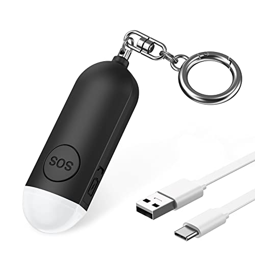 OQIMAX Alarma Personal, Fuerte De 130 dB Aprobada por La Policía con Linterna Led, Llavero De Alarma De Pánico Y Violación Personal Pequeño Recargable para Mujeres Mayores, Estudiantes, Niñas (Negro)