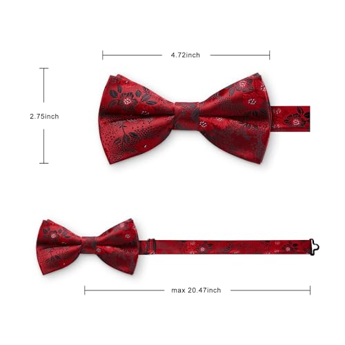 Image of HISDERN Bow Ties for Men Pre-Tied Bow Tie Floral Paisley Handkerchief Classic Formal Bowtie and Pocket Square Cufflinks Set
