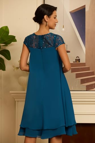 Chiffon Mother of Bride Dresses for Women Scoop Neck Laces Grandmother of Groom Dress Knee Length Wedding Guest Gown3