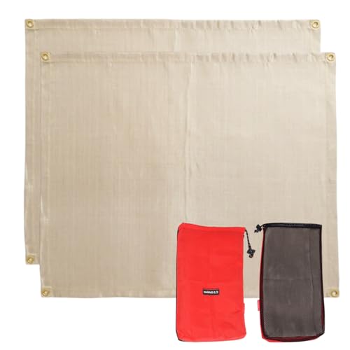 Schweißdecke 100x80 cm 2 Stück Schweißschutzdecke mit Ösen Hitzebeständige bis 550C Feuerfeste Unterlage Fschdecke Hitzeschutzmatte für BBQ Grills Camping Schweißen Kamin Rasen