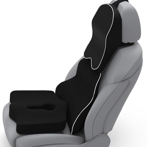 Image of Spinetech Neckrest Rover Back Support or Tailtech Orthopaedic Cushion for Long Sitting with Ergonomic Design Made by High Density Memory Foam Used for Car or Office Chairs. (Black)