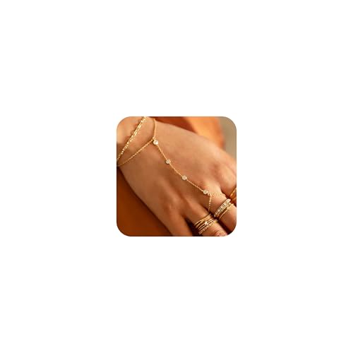 Listine Hand Chain Bracelet 14K Gold Plated Ring Bracelet Hand Chain Trendy Stuff for Women Dainty Hand Bracelets with Finger Ring Hand Jewelry for Women