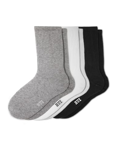 Image of HUE Women's Casual Ribbed Must-have Crew Lightweight Athletic Socks 3 Pair Pack