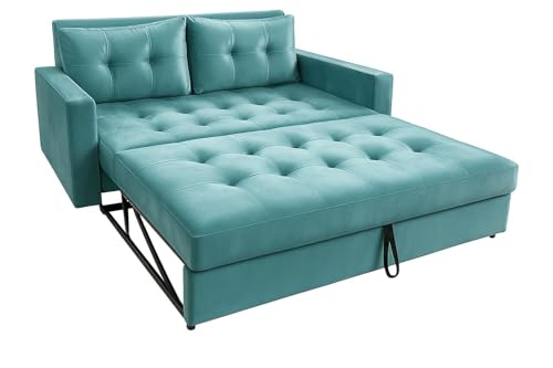 Image of FURNY Trisso 2 Seater Fabric Pull-Out Sofa Cum Bed (Sky Blue) - Premium Velvet Finish - Durable Comfort - Ideal for Living Room