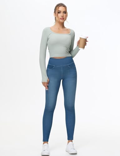THE GYM PEOPLE Women's High Waisted Jeggings Pants Stretchy Tummy Control Skinny Jean Leggings with Pockets3
