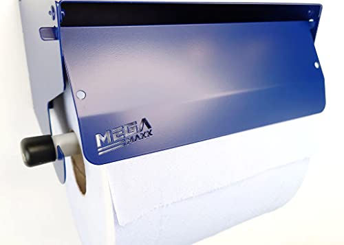 Heavy Duty Metal Wall Mounted 220 mm Blue Roll, Paper Towel Holder - Galvanised Dispenser with Roller Cover for Restroom, Sanitation and Office (225x125x162 mm)