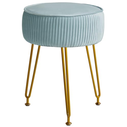 IBUYKE Banco Redondo de Terciopelo Osman, Mesa Lateral del Banco de Maquillaje, Asiento de la cómoda de Terciopelo, Taburete del sofá, piernas de Acero Dorado, Azul