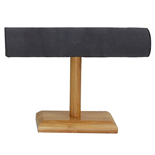 Bloepum Bamboo Wood Single Tier T-Bar Rack Bracelet Watch Bangle Display Holder Stand Jewelry Organizer Gray