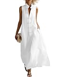 Mywinway Linen Dress Women 2026 Spring Summer Cotton Frog Button Stand Collar Flowy...