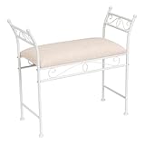 LOLAhome Banqueta Dormitorio Classic de Metal Blanco y Tela de Lino de 74 cm