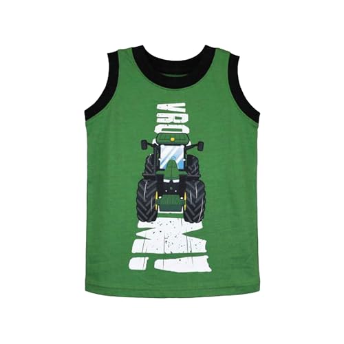 John Deere Green Sleeveless Muscle T-Shirt VROOM Tractor Design Sizes 2T 3T 4T