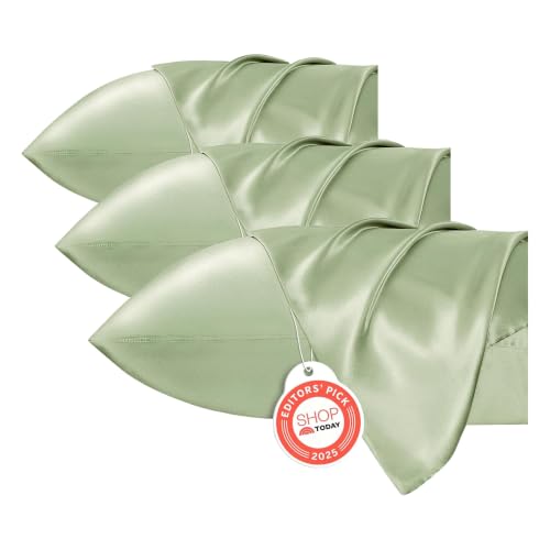 Image of Bedsure Satin Pillowcases, Similar to Silk Pillow Cases Queen Size Set of 6, Pillow Case for Sleeping Women with Envelope Closure, Gifts for Women Men, Sage Green, 20x30 Inches, 6pcs
