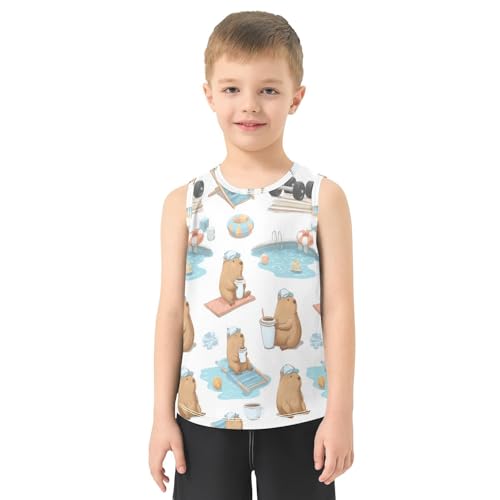 Bolaz Boys Athletic Quick Dry Tank Top Sleeveless Workout T Shirts Age 11-15,Cute Capybara Coffee Cup2