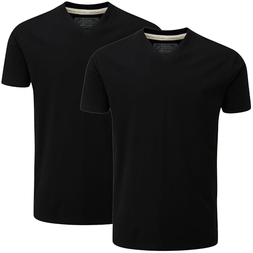 Charles Wilson Paquete 2 Camisetas Cuello Pico Lisas (L, Black (1024))