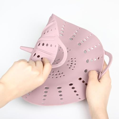 Jinmoioy シリコン スチームストーブ 蒸しスタンド 野菜 蒸し器 直径25cm 水切り穴付き 調理器具 蒸し鍋 せいろ シリコンスチーマー 蒸し料理 キッチン (ピンク)