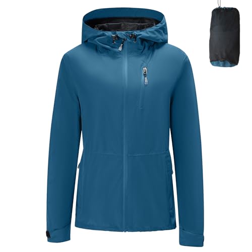 FARVALUE Women's Rain Jacket Waterproof Lightweight Packable Raincoat with Hood Outdoor Active Windbreaker