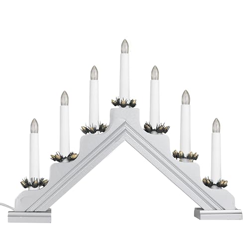 Garden Mile Traditional Silver Christmas Candle Bridge Arch - Festive Traditional LED Flameless Candles Large Christmas Decorations for Festive Décor - Xmas Window Sill Decorations
