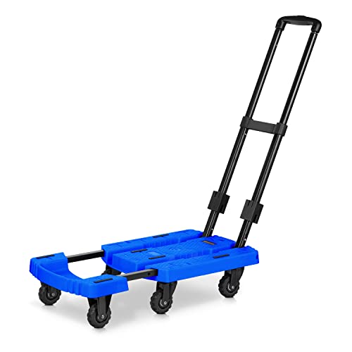 Image of MoNiBloom Folding Hand Truck with 6 Wheels, Adjustable Handle Collapsible Utility Trolley for Car Luggage House Office, 441 lbs Load Capacity, Blue